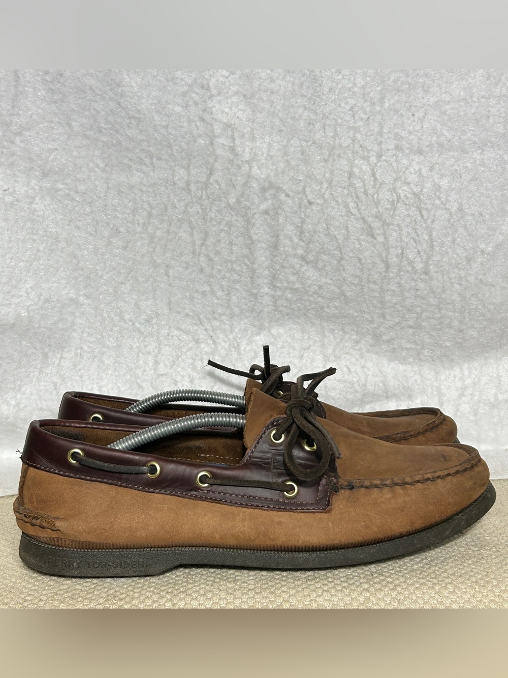 Sperry Mens Brown Leather Authentic Original 2-Eye Boat Deck SlipOn Shoes SZ 9.5